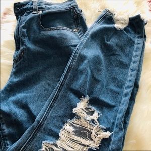 High Waisted Ripped Mom Jeans